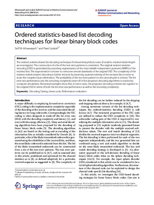 (PDF) Ordered statistics-based list decoding techniques for linear ...