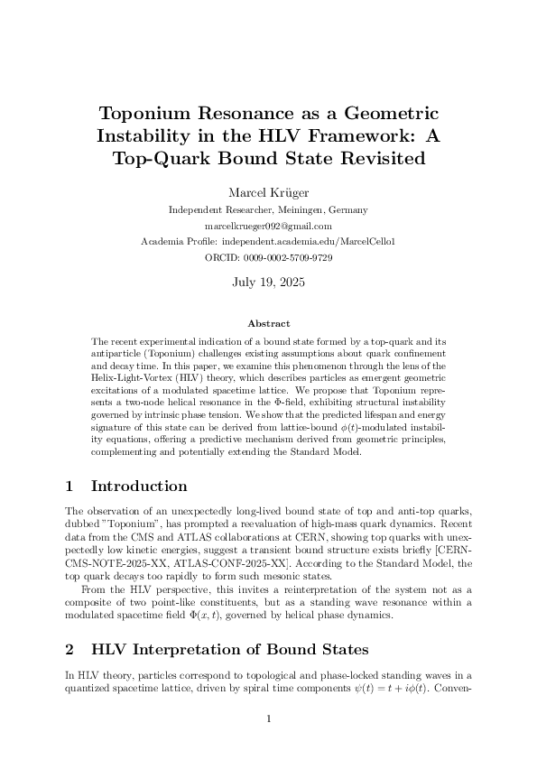 (PDF) Toponium Resonance as a Geometric Instability in the HLV ...