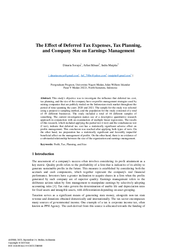 (PDF) The Effect of Deferred Tax Expenses, Tax Planning, and Company ...