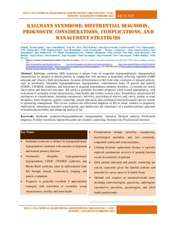 (PDF) Kallmann Syndrome Differential Diagnosis Complications, and ...