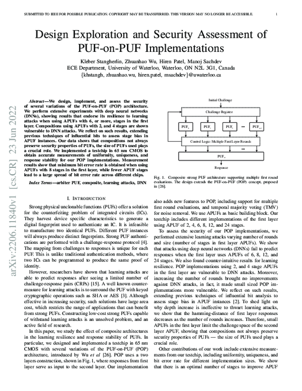 (PDF) Design Exploration and Security Assessment of PUF-on-PUF ...