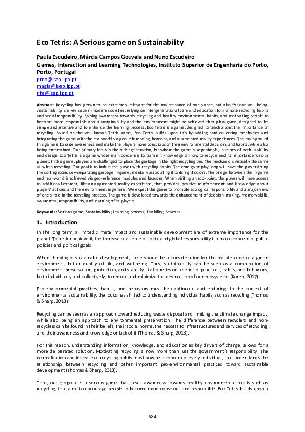(PDF) Eco Tetris: A Serious Game on Sustainability