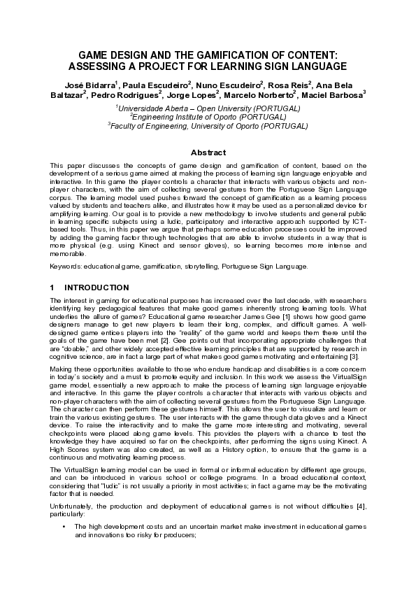 (PDF) Game design and the gamification of content: Assessing a project ...