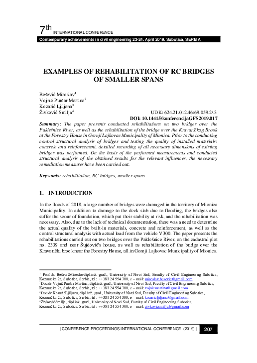 (PDF) Examples of Rehabilitation of RC Bridges of Smaller Spans
