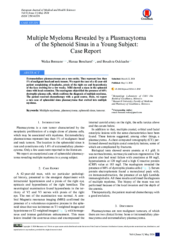 (PDF) Multiple Myeloma Revealed by a Plasmacytoma of the Sphenoid Sinus ...