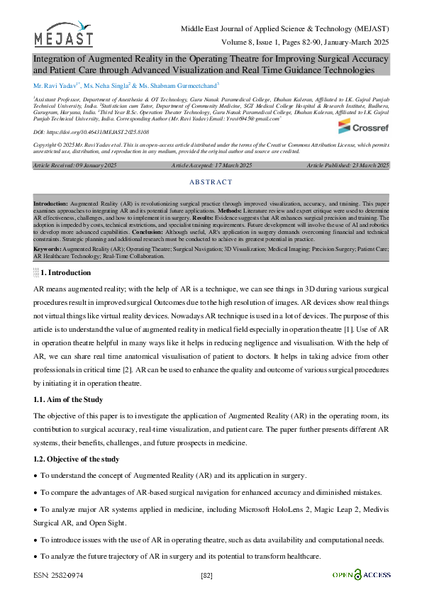 (PDF) Integration of Augmented Reality in the Operating Theatre for ...