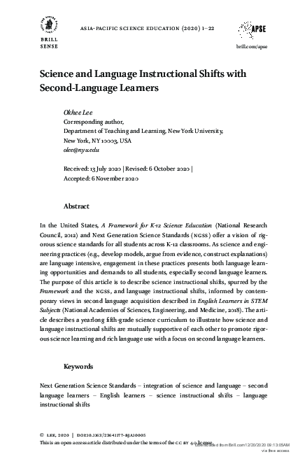 (PDF) Science and Language Instructional Shifts with Second-Language ...