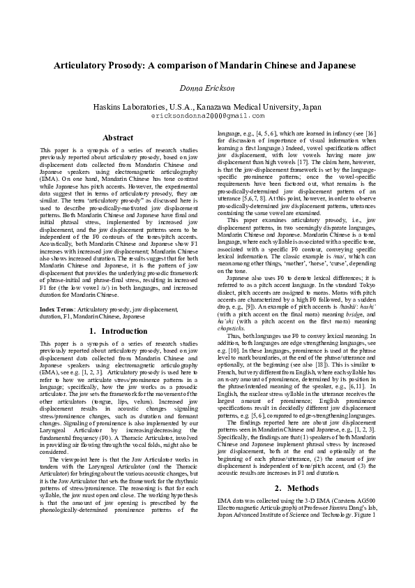 (PDF) Articulatory Prosody: A comparison of Mandarin Chinese and Japanese