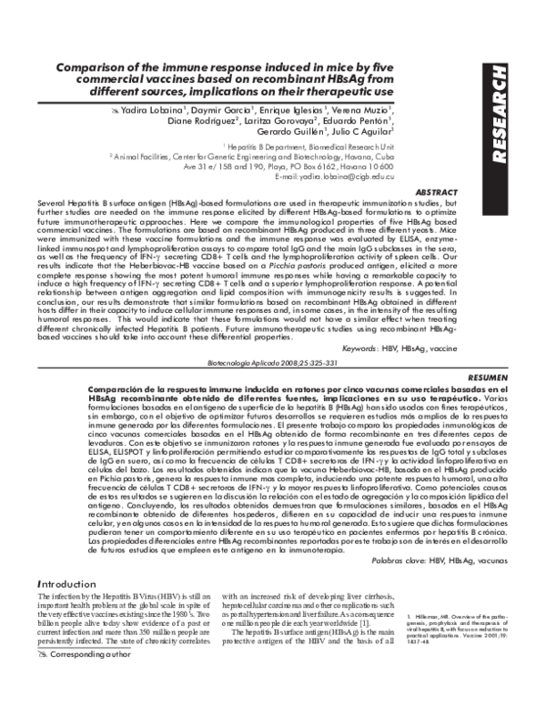 (PDF) Comparison of the immune response induced in mice by five ...