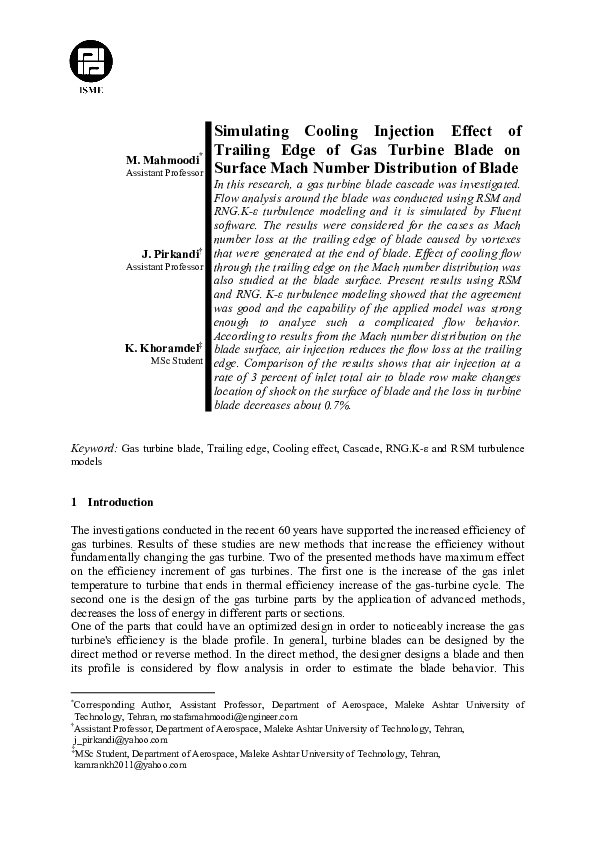 (PDF) Simulating Cooling Injection Effect of Trailing Edge of Gas ...