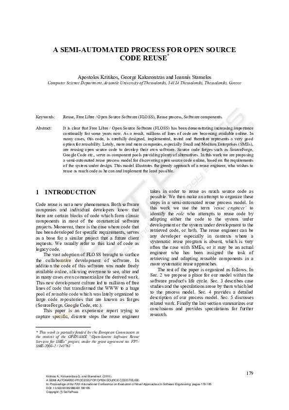 (PDF) A Semi-Automated Process for Open Source Code Reuse