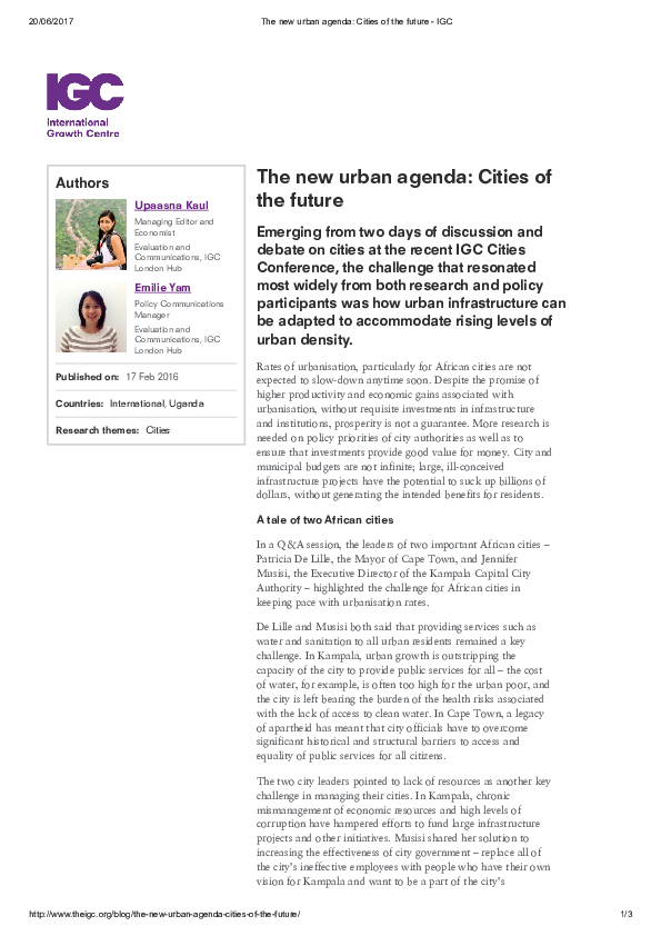 (PDF) The new urban agenda: cities of the future