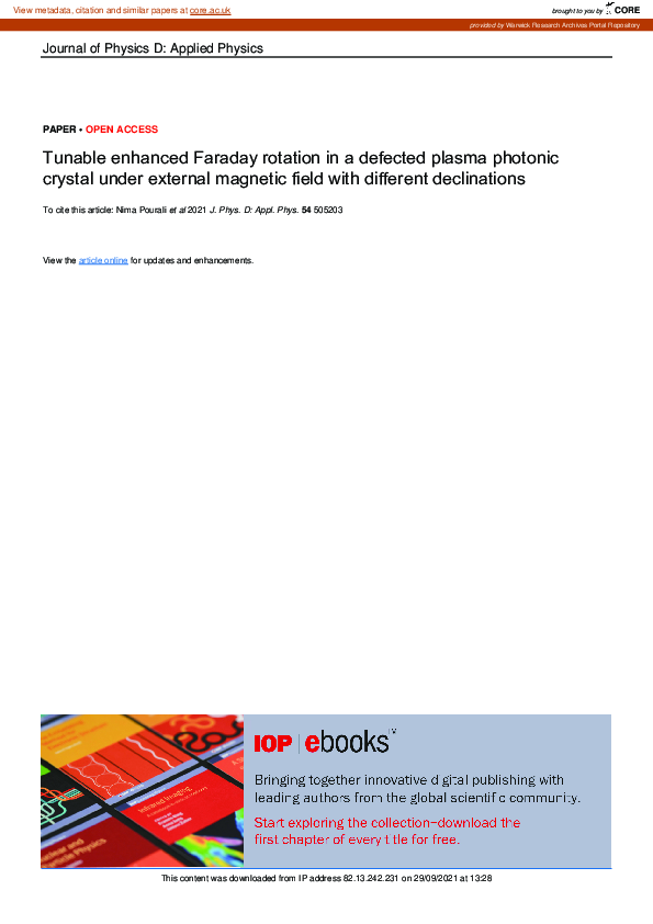 (PDF) Tunable enhanced Faraday rotation in a defected plasma photonic ...