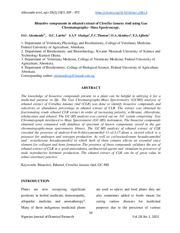 (PDF) Bioactive components in ethanol extract of Citrullus lanatus rind ...