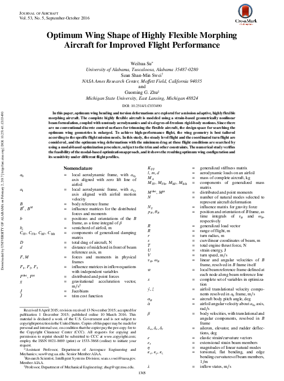 (PDF) Optimum Wing Shape of Highly Flexible Morphing Aircraft for ...