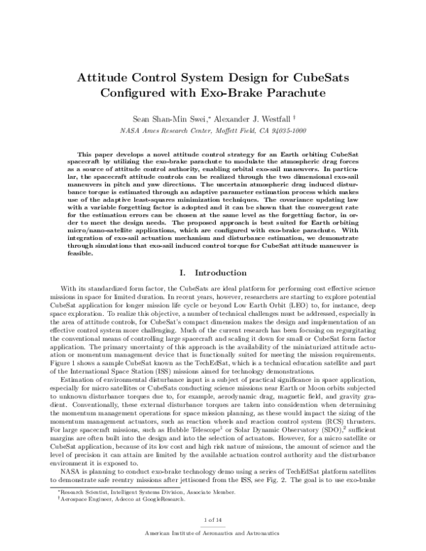 (PDF) Attitude Control System Design for CubeSats Configured with Exo ...