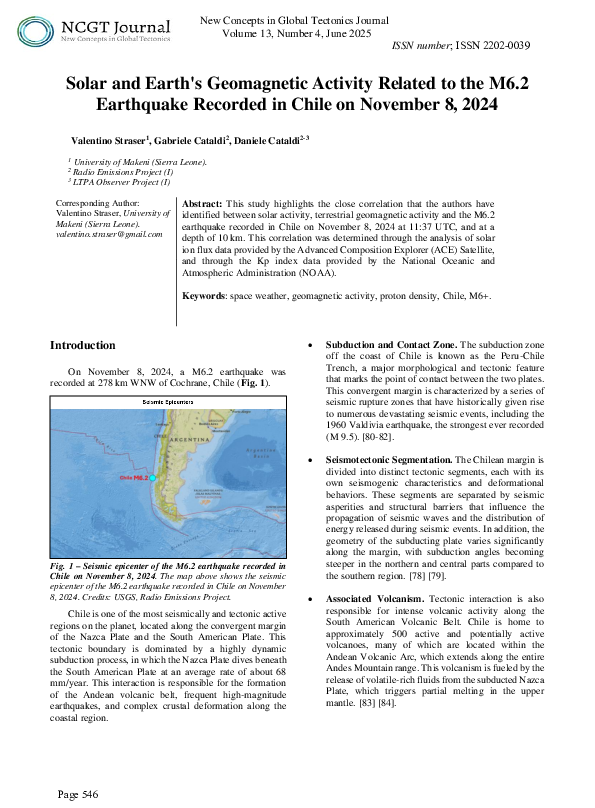 (PDF) Solar and Earth's Geomagnetic Activity Related to the M6.2 ...