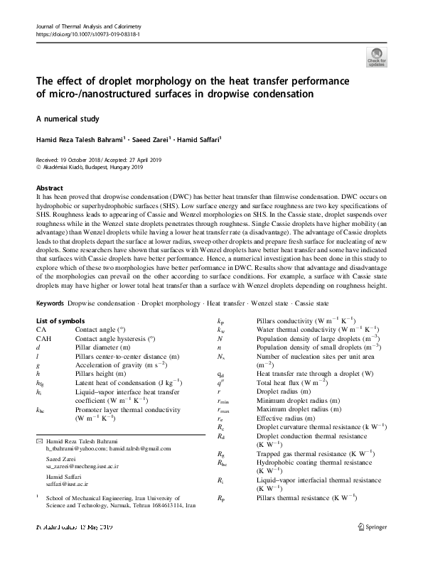 (PDF) The effect of droplet morphology on the heat transfer performance ...