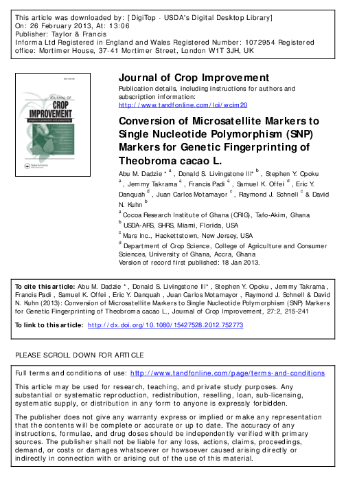 (PDF) Conversion of Microsatellite Markers to Single Nucleotide ...