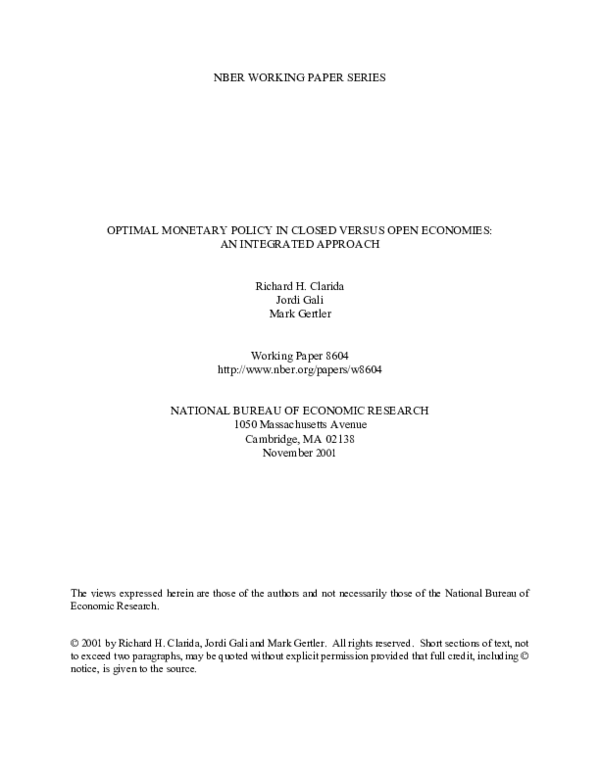(PDF) Optimal Monetary Policy in Closed versus Open Economies: An ...