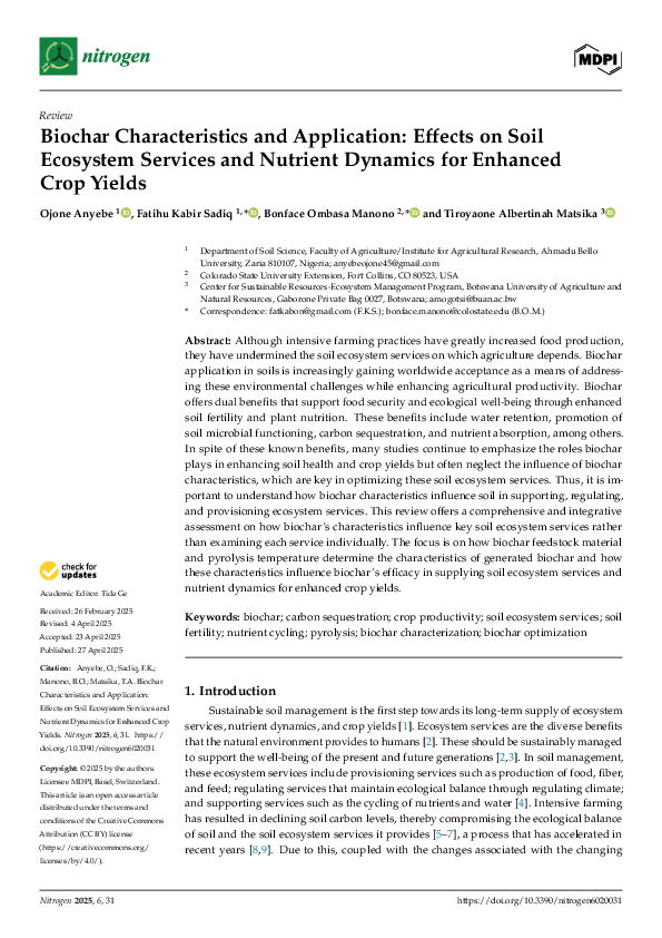 (PDF) Biochar Characteristics and Application: Effects on Soil ...
