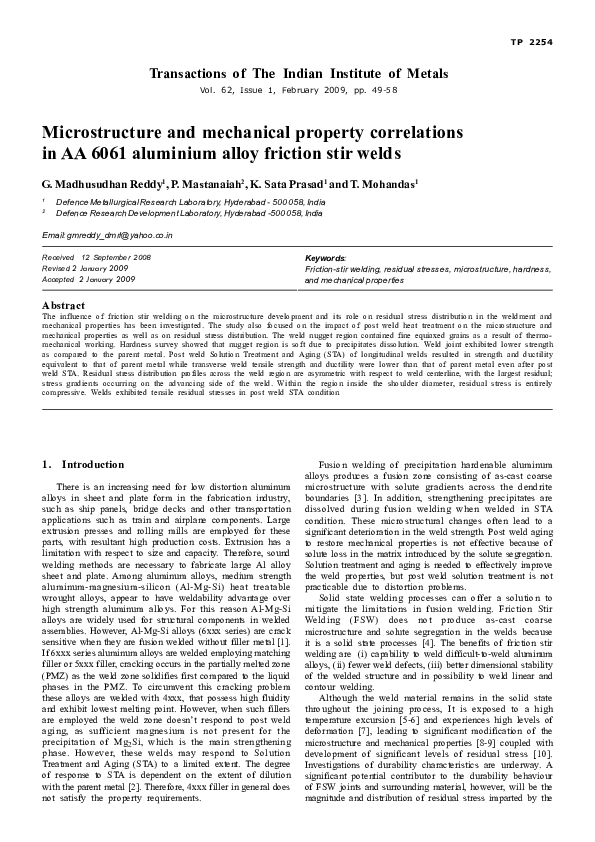 (PDF) Microstructure and mechanical property correlations in AA 6061 ...