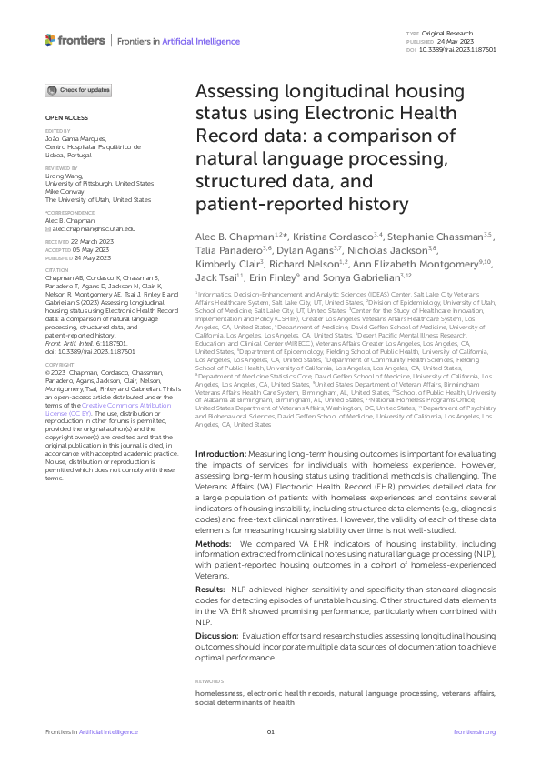 (PDF) Assessing longitudinal housing status using Electronic Health ...