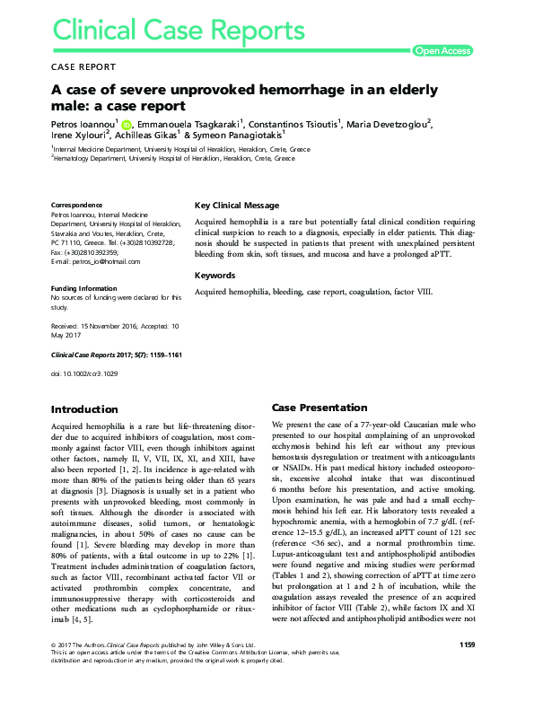 (PDF) A case of severe unprovoked hemorrhage in an elderly male: a case ...