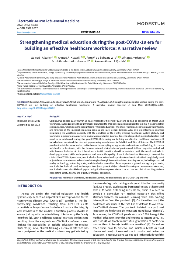 (PDF) Strengthening medical education during the post-COVID-19 era for ...
