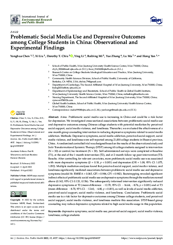 (PDF) Problematic Social Media Use and Depressive Outcomes among ...