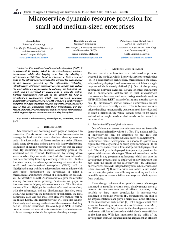(PDF) Microservice dynamic resource provision for small and medium ...