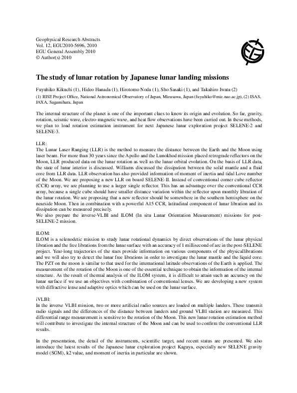 (PDF) The study of lunar rotation by Japanese lunar landing missions