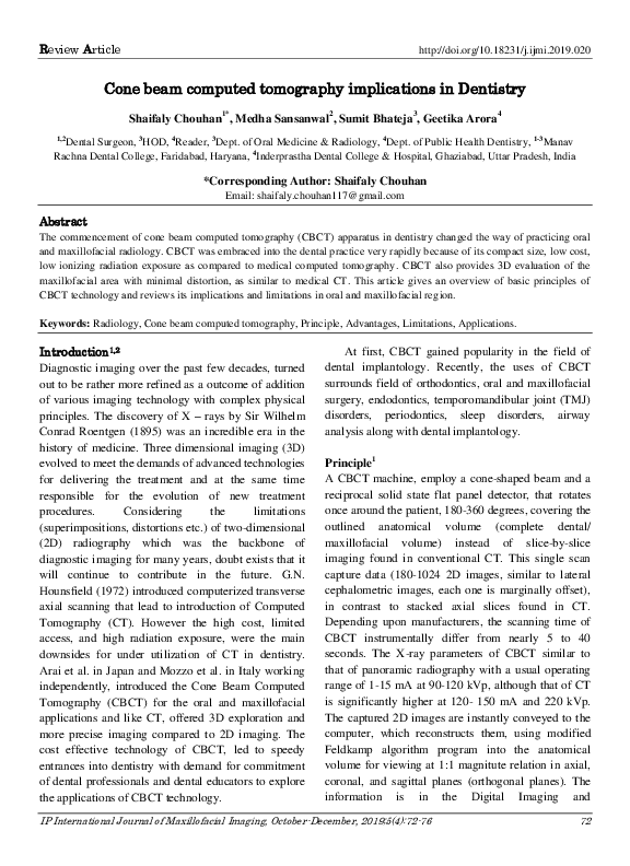 (PDF) Cone beam computed tomography implications in Dentistry