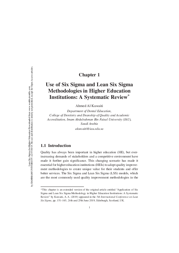 (PDF) Use of Six Sigma and Lean Six Sigma Methodologies in Higher ...