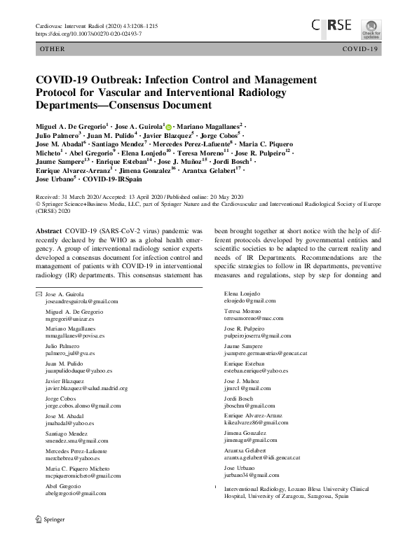 (PDF) COVID-19 Outbreak: Infection Control and Management Protocol for ...
