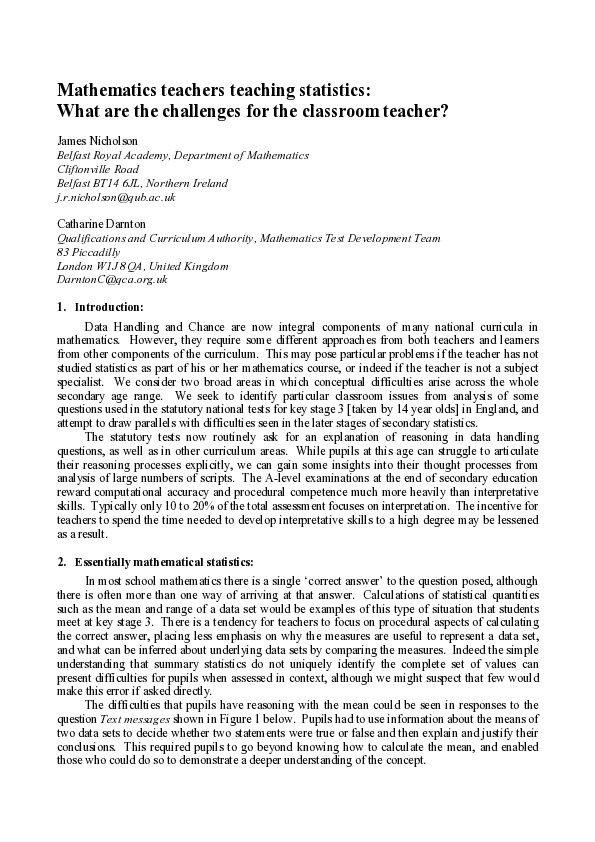 (PDF) Mathematics teachers teaching statistics: What are the challenges ...