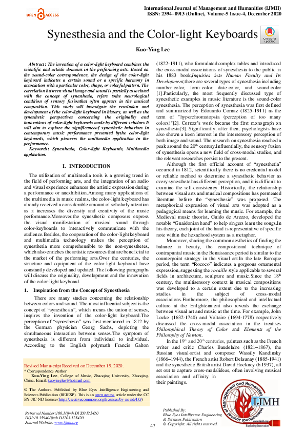 (PDF) Synesthesia and the Color-light Keyboards