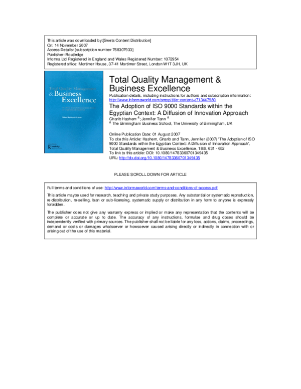 (PDF) The Adoption of ISO 9000 Standards within the Egyptian Context: A ...