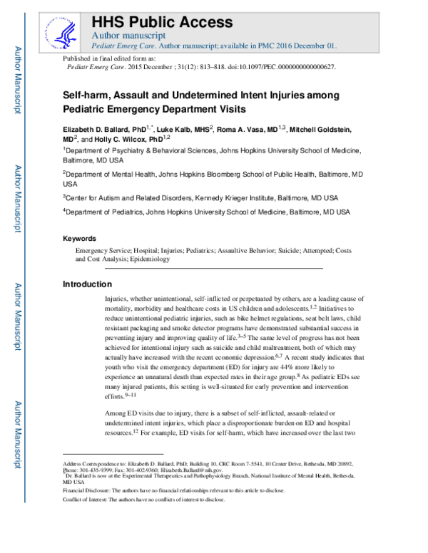 (PDF) Self-harm, Assault, and Undetermined Intent Injuries Among ...