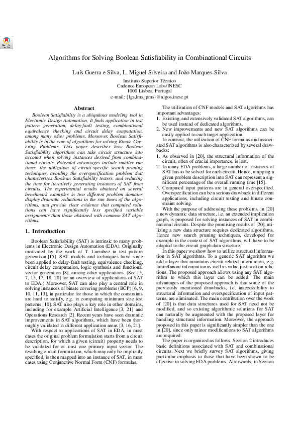(PDF) Algorithms for solving Boolean satisfiability in combinational ...