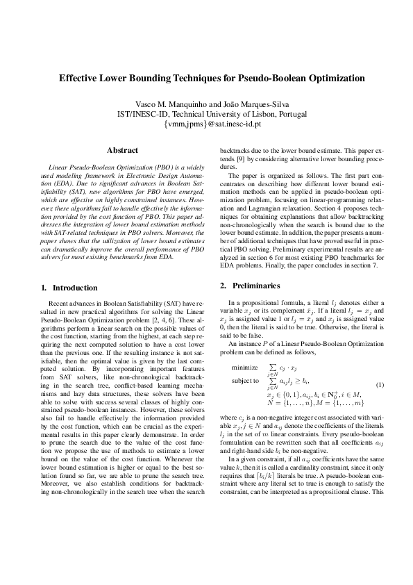 (PDF) Effective lower bounding techniques for Pseudo-Boolean Optimization