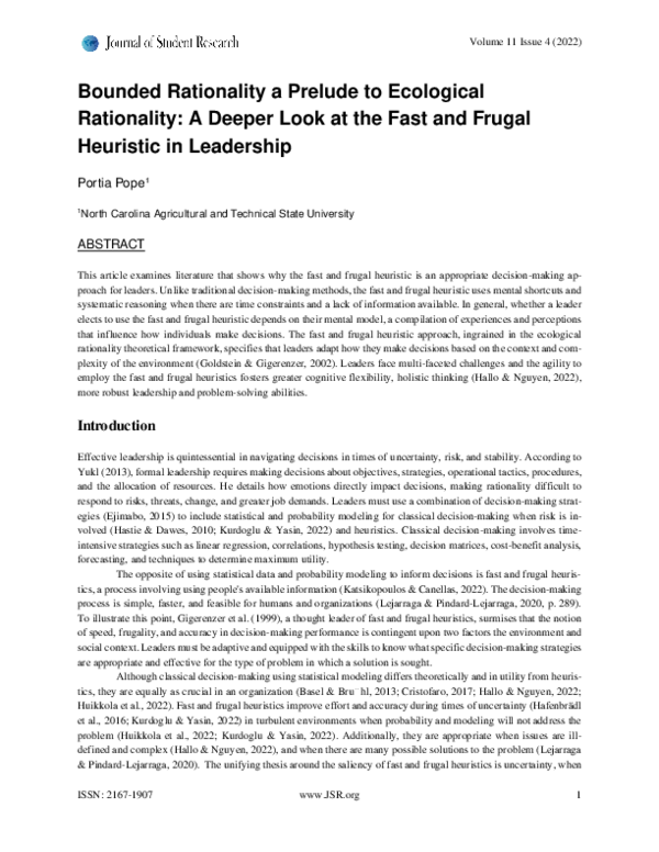 (PDF) Bounded Rationality a Prelude to Ecological Rationality: A Deeper ...