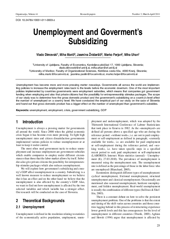 (PDF) Unemployment and Goverment's Subsidizing