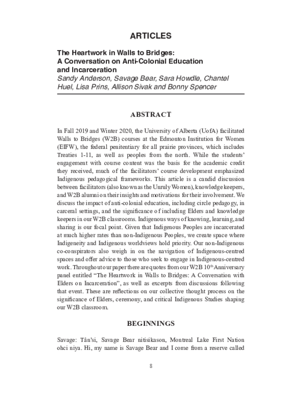 (PDF) The Heartwork in Walls to Bridges: A Conversation on Anti ...