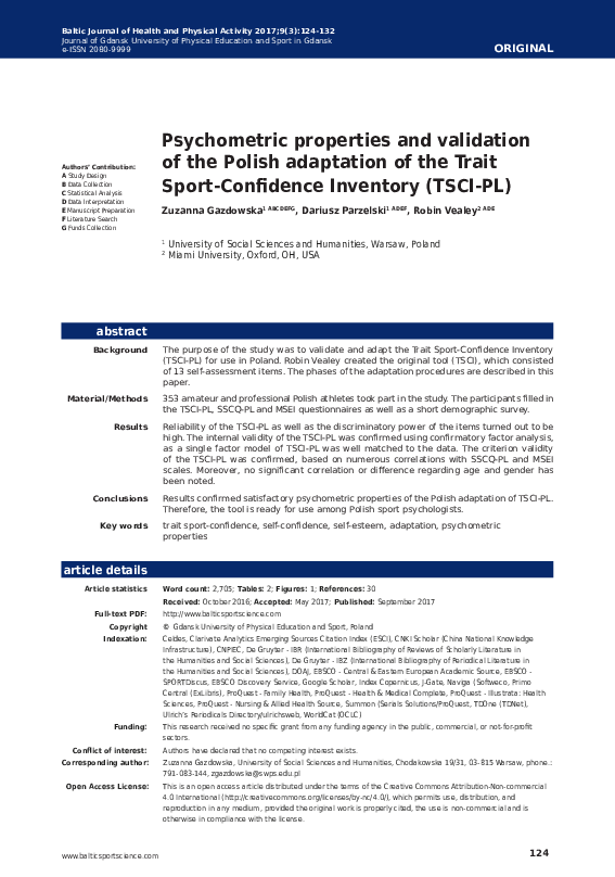 (PDF) Psychometric properties and validation of the Polish adaptation ...