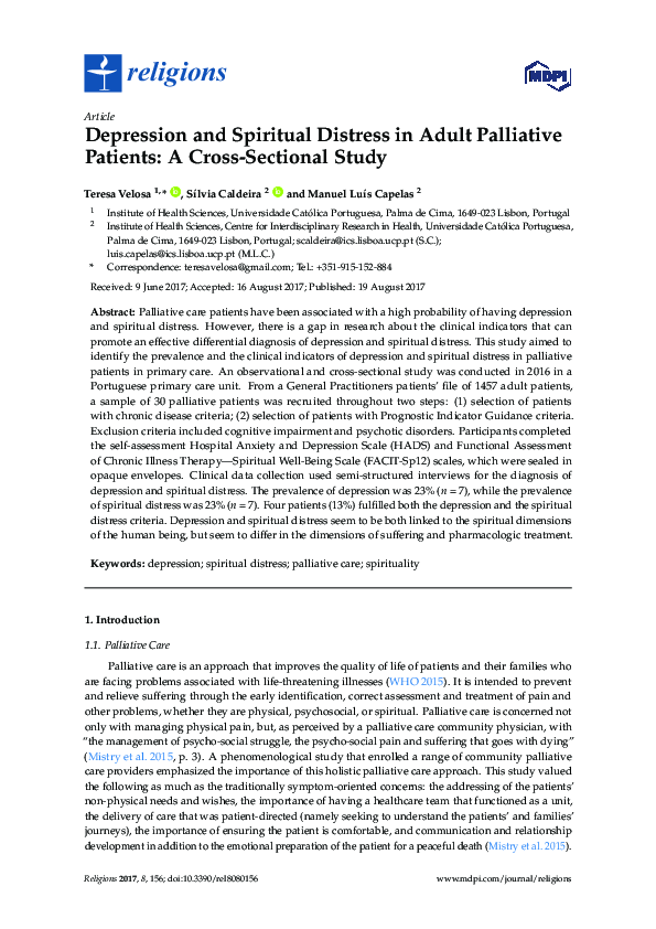 (PDF) Depression and Spiritual Distress in Adult Palliative Patients: A ...
