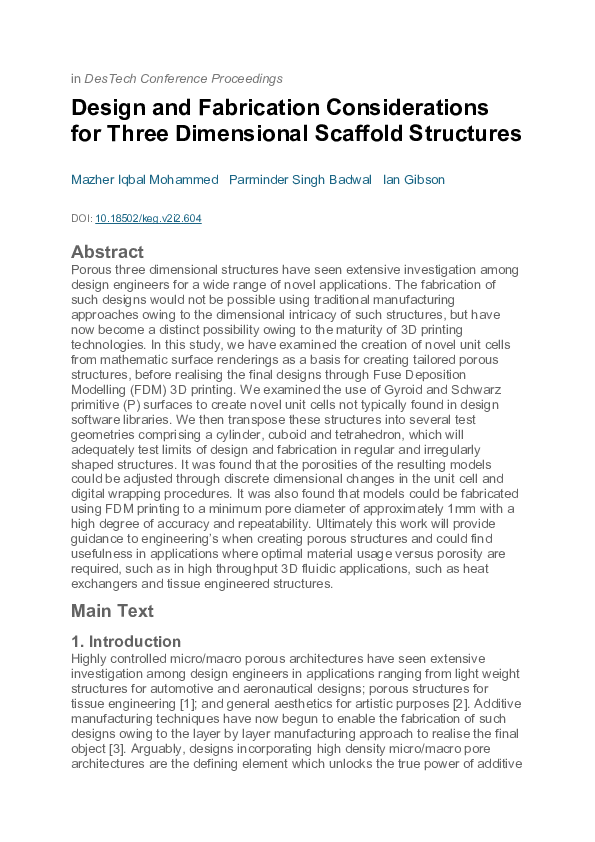 (PDF) Design and fabrication considerations for three dimensional ...