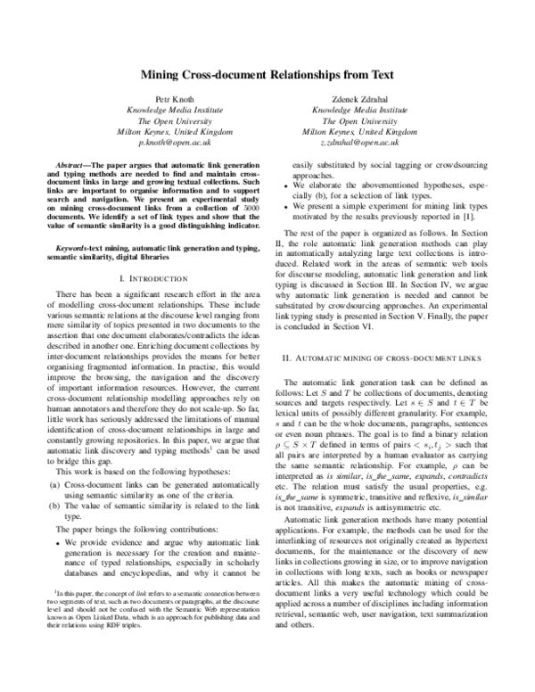 (PDF) Mining Cross-document Relationships from Text