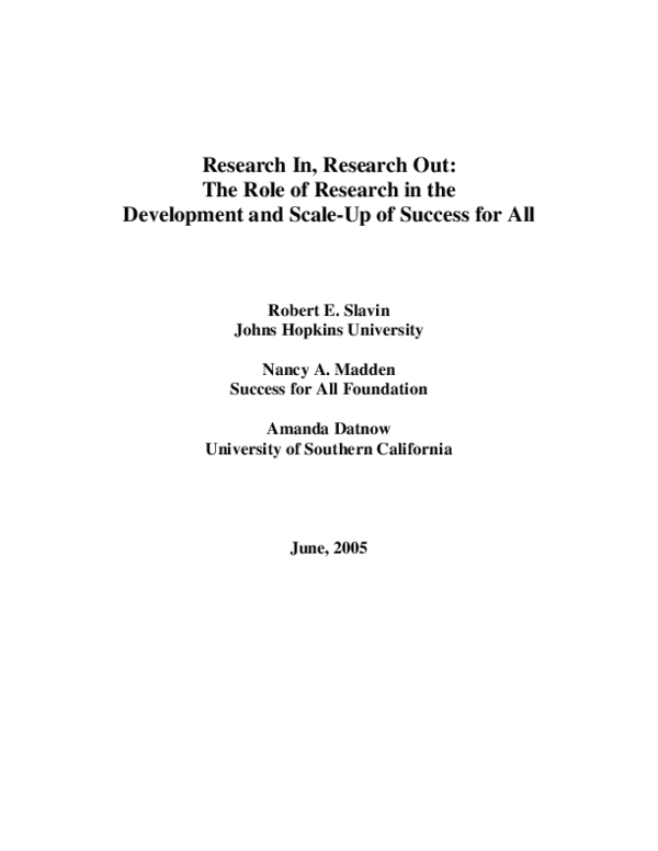 (PDF) Research In, Research Out: The Role of Research in the ...