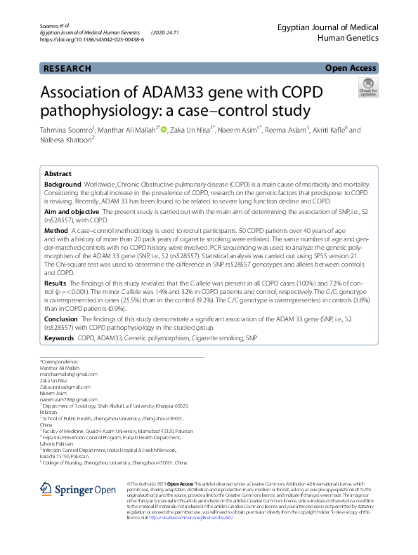 (PDF) Association of ADAM33 gene with COPD pathophysiology: a case ...